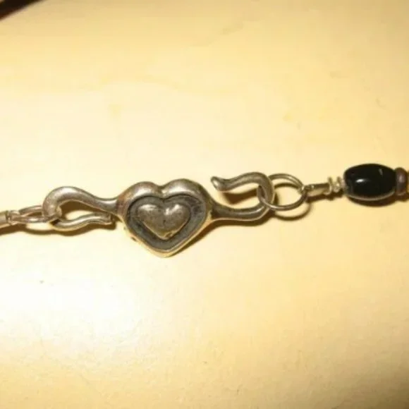 ❤️ROBERT SHIELDS STERLING HEART AMBER ONYX SPIRIT ANIMAL NECKLACE